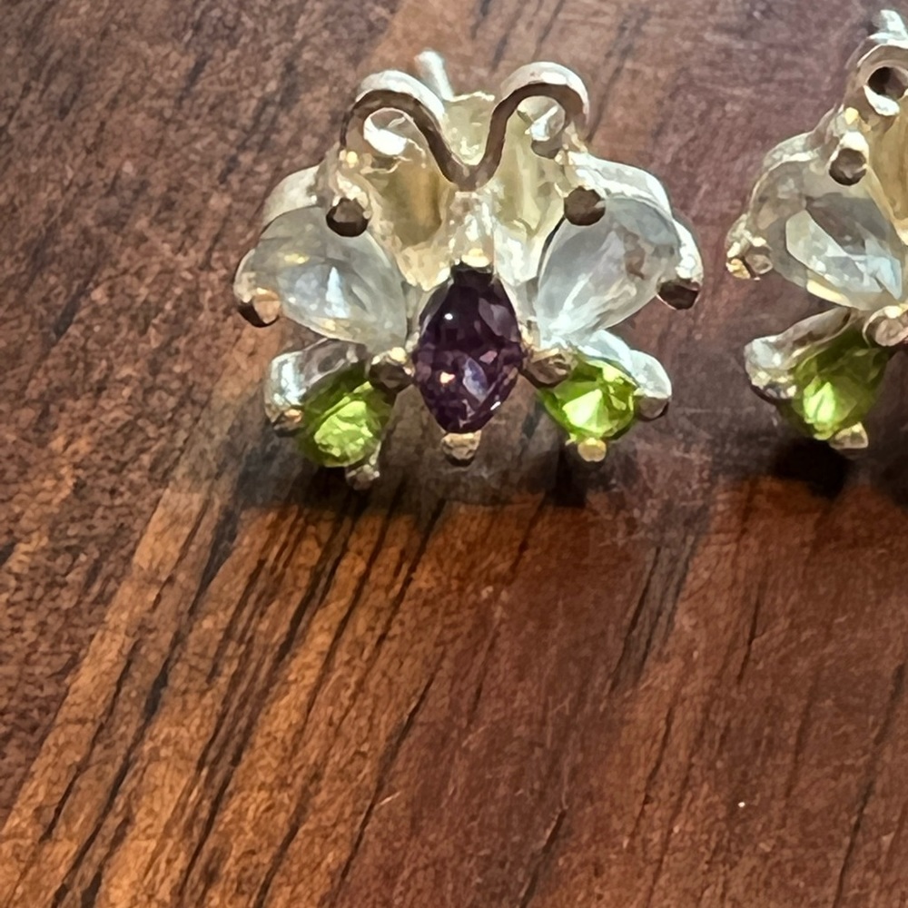 EUC gemstone and sterling silver butterfly earrings
